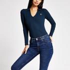 River Island Womens Ribbed Long Sleeve Collar Top