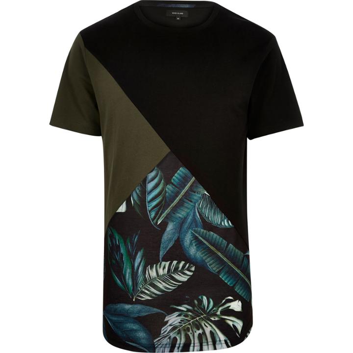 River Island Mensblack Floral Color Block T-shirt