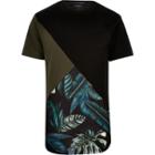 River Island Mensblack Floral Color Block T-shirt