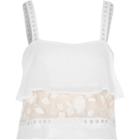 River Island Womens White Sheer Lace Insert Frill Cami Pajama Top