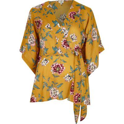 River Island Womens Floral Wrap Kimono Sleeve Top