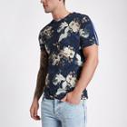 River Island Mens Floral Bird Print Tape Slim Fit T-shirt