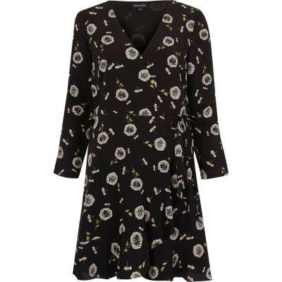 River Island Womens Daisy Print Split Sleeve Wrap Dress