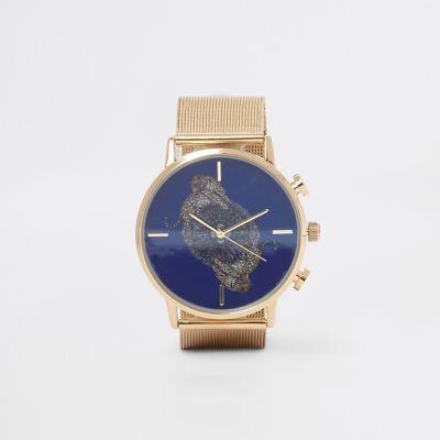 River Island Mens Gold Tone Cheetah Print Round Watch