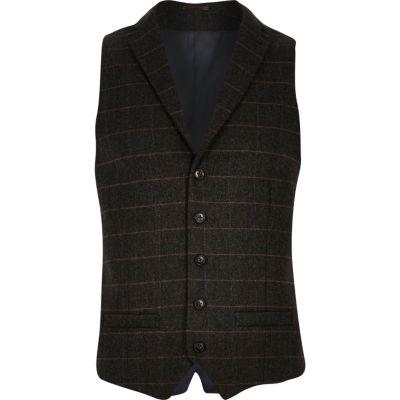 River Island Mens Check Wool-blend Slim Vest