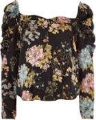 River Island Womens Floral Ruched Sleeve Sweetheart Top