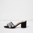 River Island Womens Rhinestone Embellished Block Heel Mules