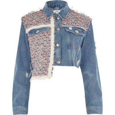 River Island Womens Faux Pearl Embellished Denim Jacket