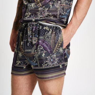 River Island Mens Mesh Baroque Print Slim Fit Shorts
