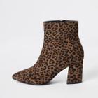 River Island Womens Wide Fit Leopard Print Ankle Boots