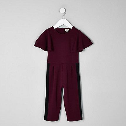 River Island Mini Girls Berry Frill Sleeve Jumpsuit