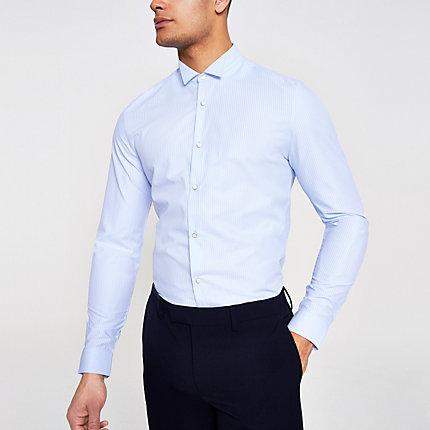 River Island Mens Stripe Wing Collar Slim Fit Shirt