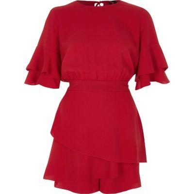 River Island Womens Frill Short Sleeve Layered Hem Playsuit