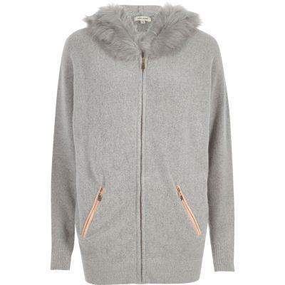 River Island Womens Faux Fur Lined Longline Hoodie