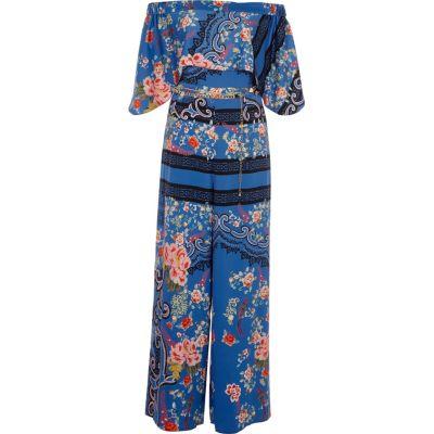 River Island Womens Floral Baroque Print Bardot Jumpsuit