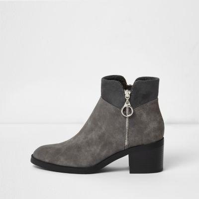 River Island Womens Side Zip Block Heel Ankle Boots