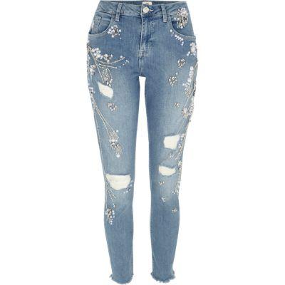 River Island Womens Alannah Embellished Relaxed Skinny Jeans