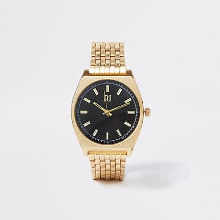 River Island Mens Gold Tone Face Chain Link Retro Watch