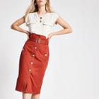 River Island Womens Rust Belted Pencil Skirt