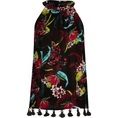 River Island Womens Tropical Tassel Hem Sleeveless Top