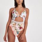 River Island Womens Floral Scallop Cut Out Swimsuit