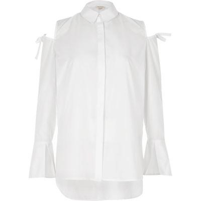 River Island Womens White Cold Shoulder Bow Shoulder Shirt
