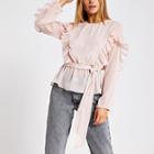 River Island Womens Long Sleeve Tie Belted Frill Blouse