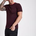 River Island Mens Berry Stripe Muscle Fit Pocket T-shirt