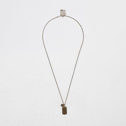 River Island Mens Gold Tone Dog Tag Necklace