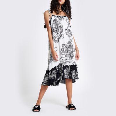 River Island Womens Print Tassel Tie Midi Beach Dress