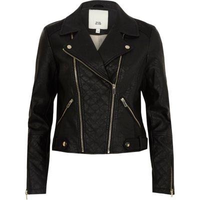 River Island Womens Quilted Faux Leather Biker Jacket