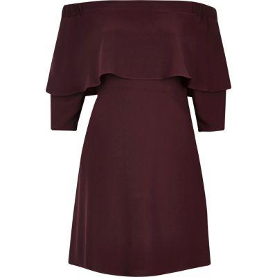 River Island Womens Dark Berry Bardot Cape Swing Dress