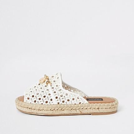 River Island Womens White Espadrille Peep Toe Wide Fit Sandals