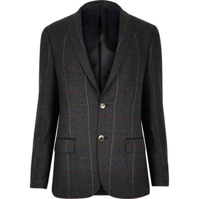 River Island Mens Check Skinny Suit Jacket