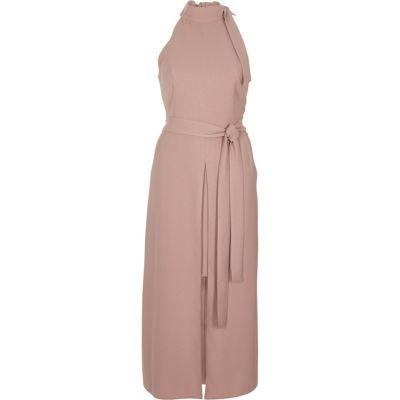 River Island Womens Tie Neck Sleeveless Midi Dress