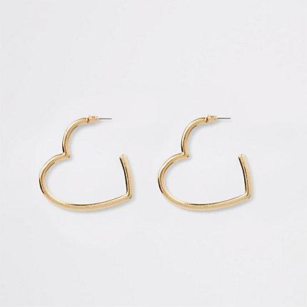 River Island Womens Gold Tone Heart Shape Hoop Earrings