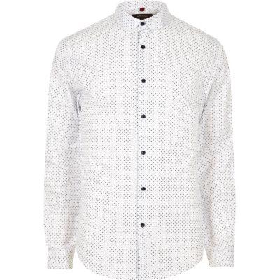 River Island Mens White Polka Dot Slim Fit Smart Shirt