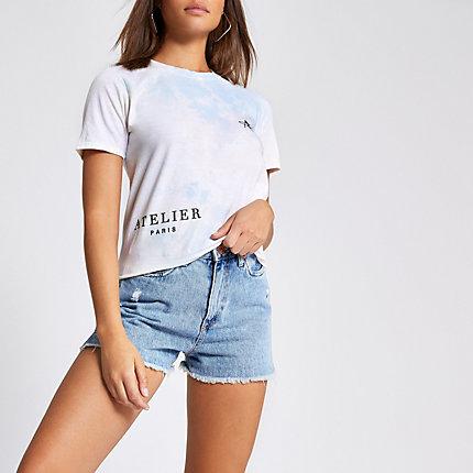River Island Womens White Tie Dye Crop T-shirt