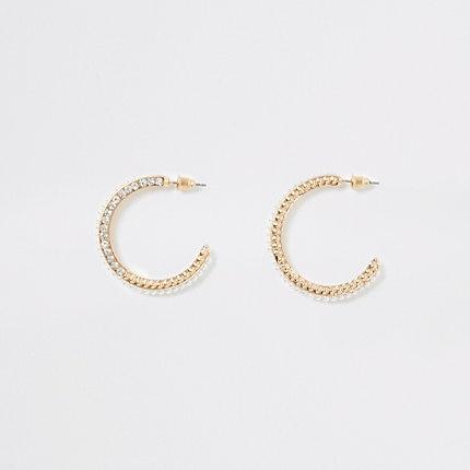 River Island Womens Gold Colour Diamante And Pearl Hoop Earring