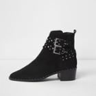 River Island Womens Studded Buckle Side Suede Ankle Boots