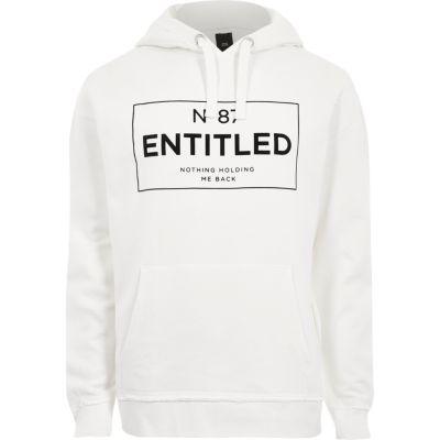 River Island Mens White 'untitled' Print Oversized Hoodie