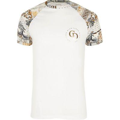 River Island Mens Big And Tall White Raglan Slim Fit T-shirt