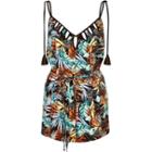 River Island Womens Tropical Leaf Print Cover-up Playsuit