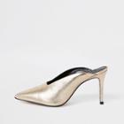 River Island Womens Gold Leather Pointed Toe Slim Heel Mules