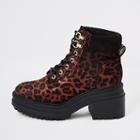 River Island Womens Leopard Print Lace-up Chunky Boots