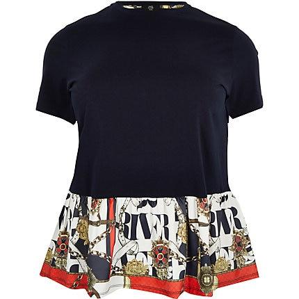 River Island Womens Plus Printed Peplum Hem T-shirt