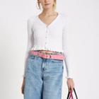 River Island Womens White Frill Knit Cropped Top
