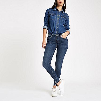 River Island Womens Amelie Ripped Hem Skinny Jeans