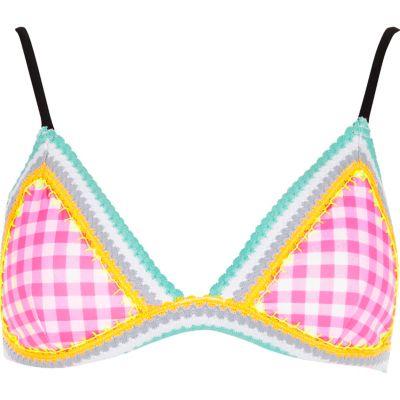 River Island Womens Gingham Print Saddle Stitch Bikini Top