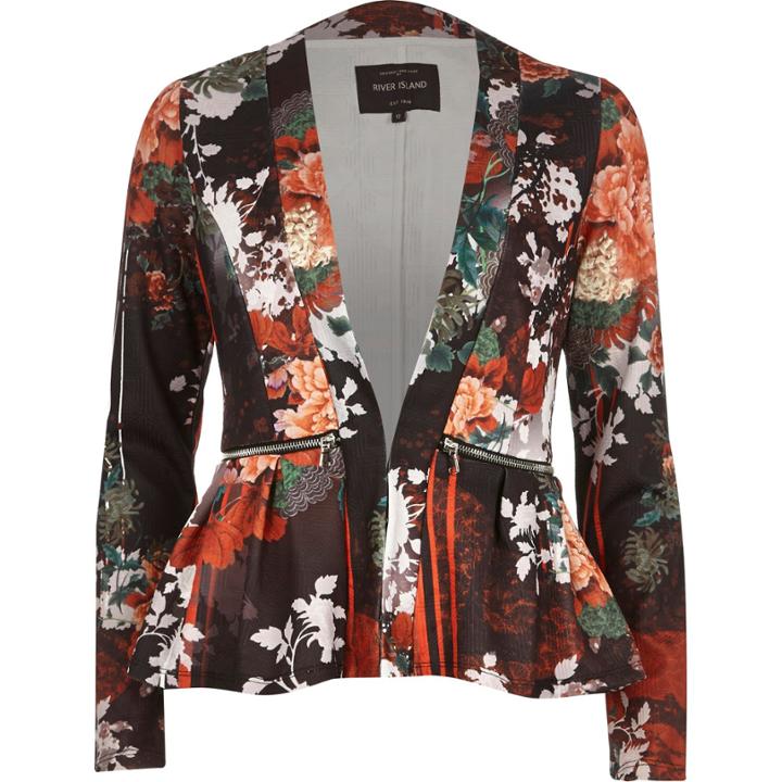 River Island Womens Floral Print Zip Peplum Jacket
